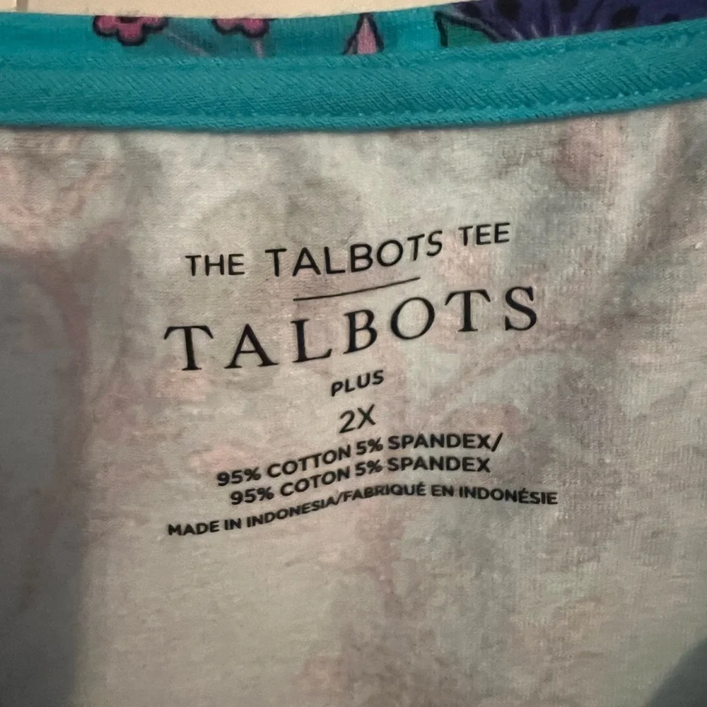 Talbots Blue 3/4 Sleeve Blouse with Floral Design - Picture 3 of 5